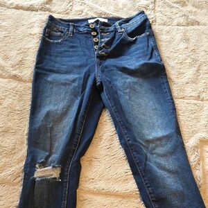 KanCan Dark Blue Skinny Jeans with Button-Fly